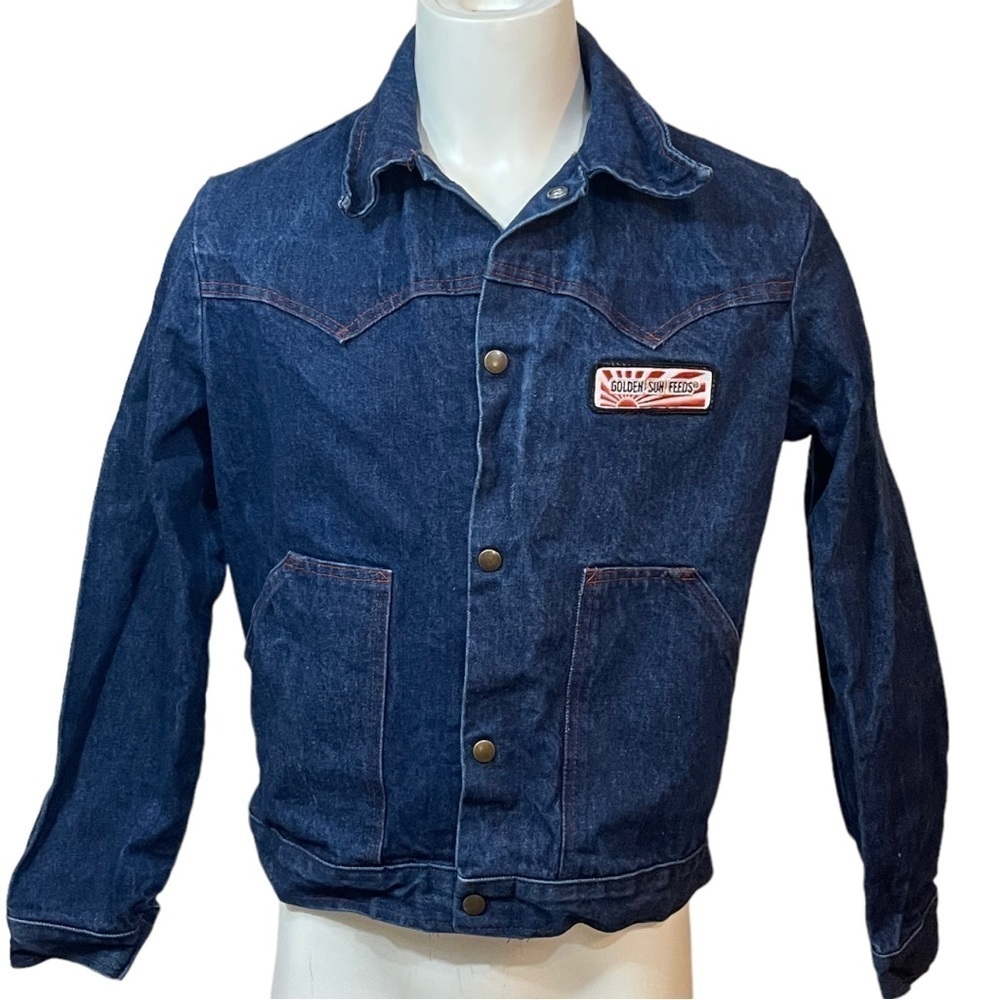 Barnyard Basics Golden Sun Feeds Vintage Denim Jacket. Rare!
